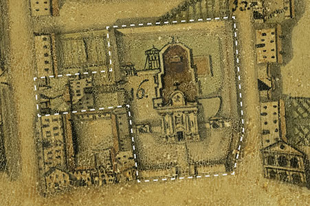 Dettaglio della Chiesa di San Giovanni Battista nella pianta di Latisana di Antonio Banchieri del 1834