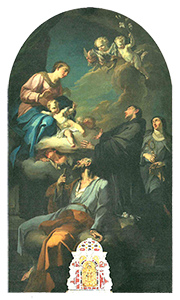 Pala raffigurante la Sacra Famiglia, S. Antonio di Padova e S. Chiara d'Assisi, Mattia Bortoloni, primo '700, foto Photoservice