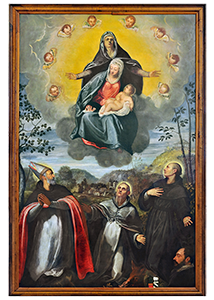 Pala votiva raffigurante S. Anna, Madonna col Bambino, Triade Agostiniana e Donatore, bottega di Tintoretto, tardo '500, ora presso il coro della chiesa di S. Antonio di Padova, foto Photoservice