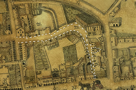 Dettaglio della Strada della Annunziata nella pianta di Latisana di Antonio Banchieri del 1834