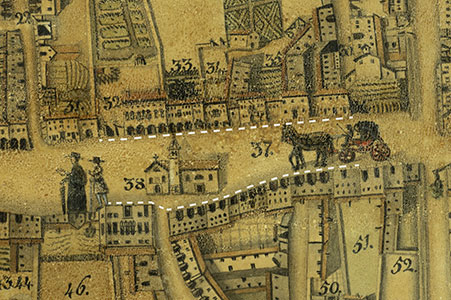 Dettaglio della piazza nella pianta di Latisana di Antonio Banchieri del 1834