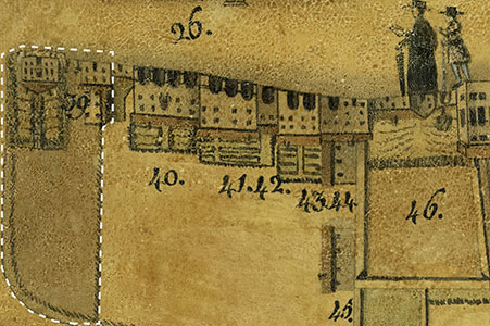 Dettaglio della casa in cui abitava il Capitano nella pianta di Latisana di Antonio Banchieri del 1834