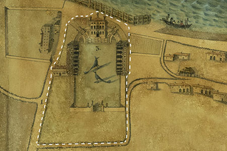 Dettaglio di Palazzo Mocenigo nella pianta di Latisana di Antonio Banchieri del 1834