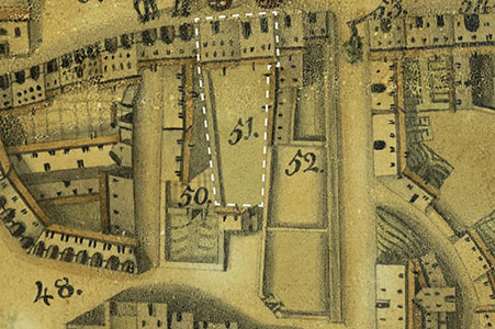 Dettaglio della casa dell'abate Morossi nella pianta di Latisana di Antonio Banchieri del 1834