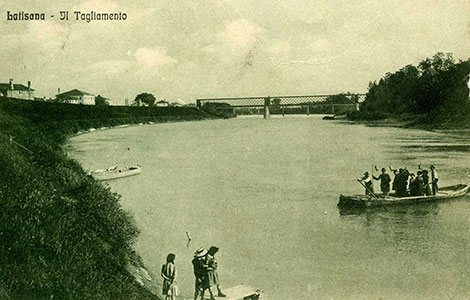 Il traghetto “Borghello” negli anni Dieci del Novecento, cartolina, Archivio Biblioteca Latisana (dono Joseffino Zanelli)