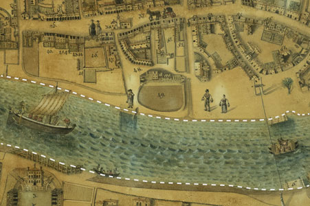 Dettaglio di un tratto del fiume Tagliamento nella pianta di Latisana di Antonio Banchieri del 1834