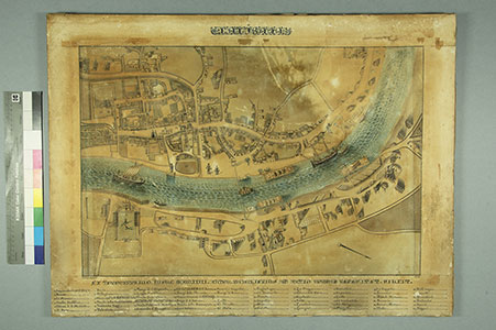 La pianta di Antonio Banchieri con la cornice di fattura ottocentesca prima dell'intervento di restauro del 2022